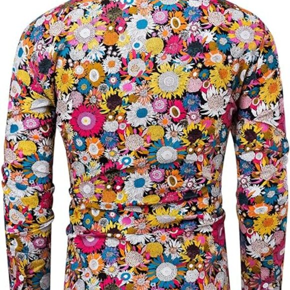 Vibrant Floral Button-Down Shirt for Men - Picture 9 of 9